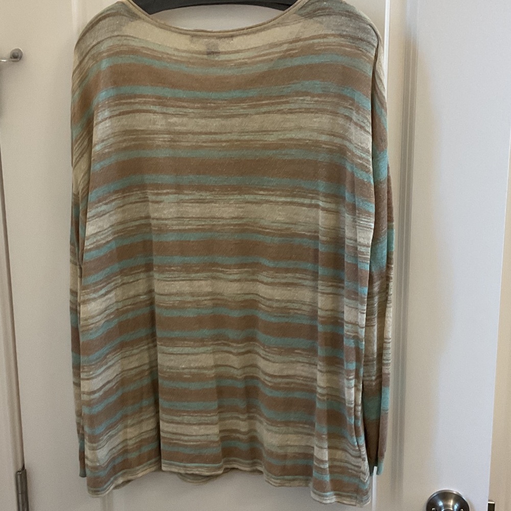 Tommy Bahama Beige, Brown and Teal Striped Top - Picture 3 of 8